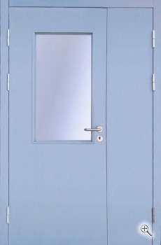 Подъездная дверь со светло-синим МДФ и стеклом - купить от производителя Мосдвери Подъездная дверь со светло-синим МДФ и стеклом